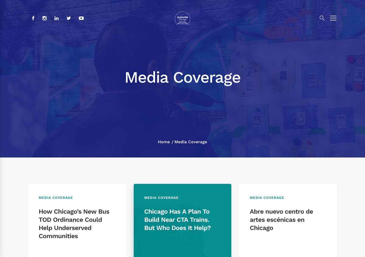 desktop screenshot of inner web page with image and text from the Elevated Chicago website design