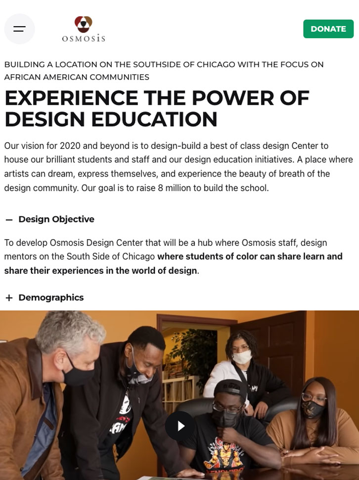 tablet Screenshot of the Project Osmosis website design