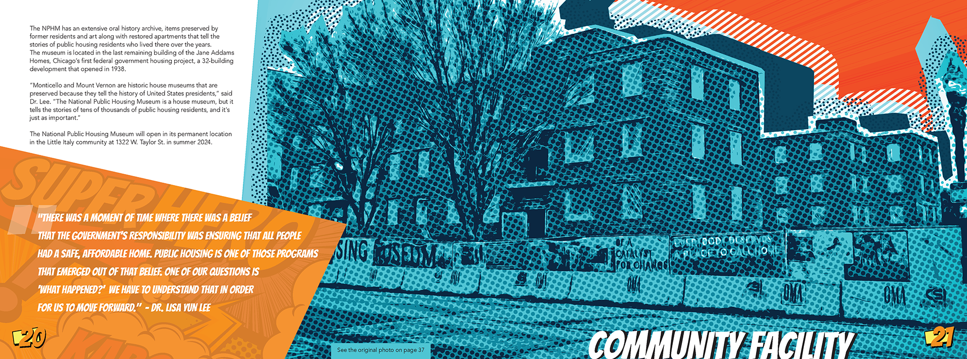 Internal print spread design from the Chicago Community Loan Fund annual report cover design