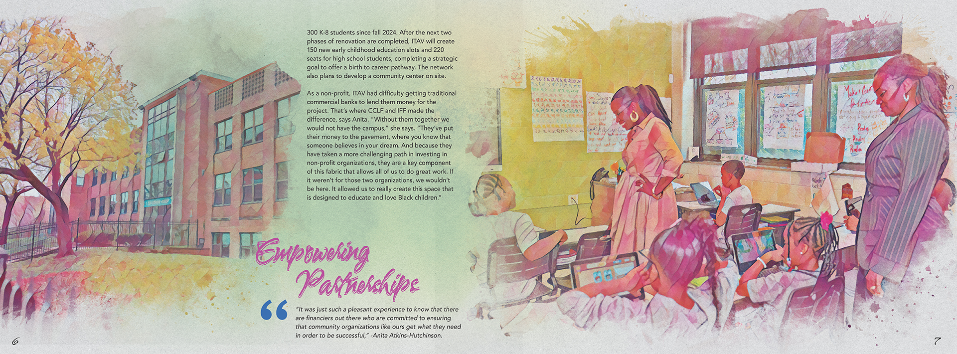 Internal print spread design from the Chicago Community Loan Fund annual report cover design